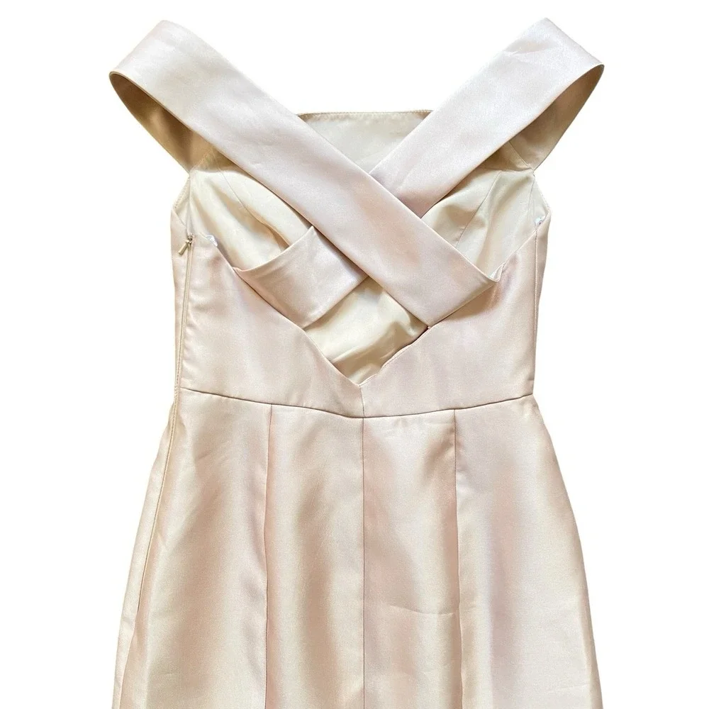 Alfred Sung Maxi Gown Dress XS Blush Pink Satin Mermaid Prom Wedding Party - Picture 6 of 14